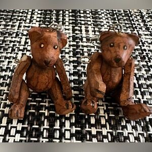Vintage articulated carved wood Teddy bears drop earrings